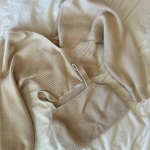 Cream Off-the-Shoulder Sweater with Cozy Knit Texture
